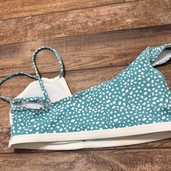 SHEIN Dalmatian White Blue Teal Color Block Medium Strappy Women's Bikini Top - Picture 2 of 2